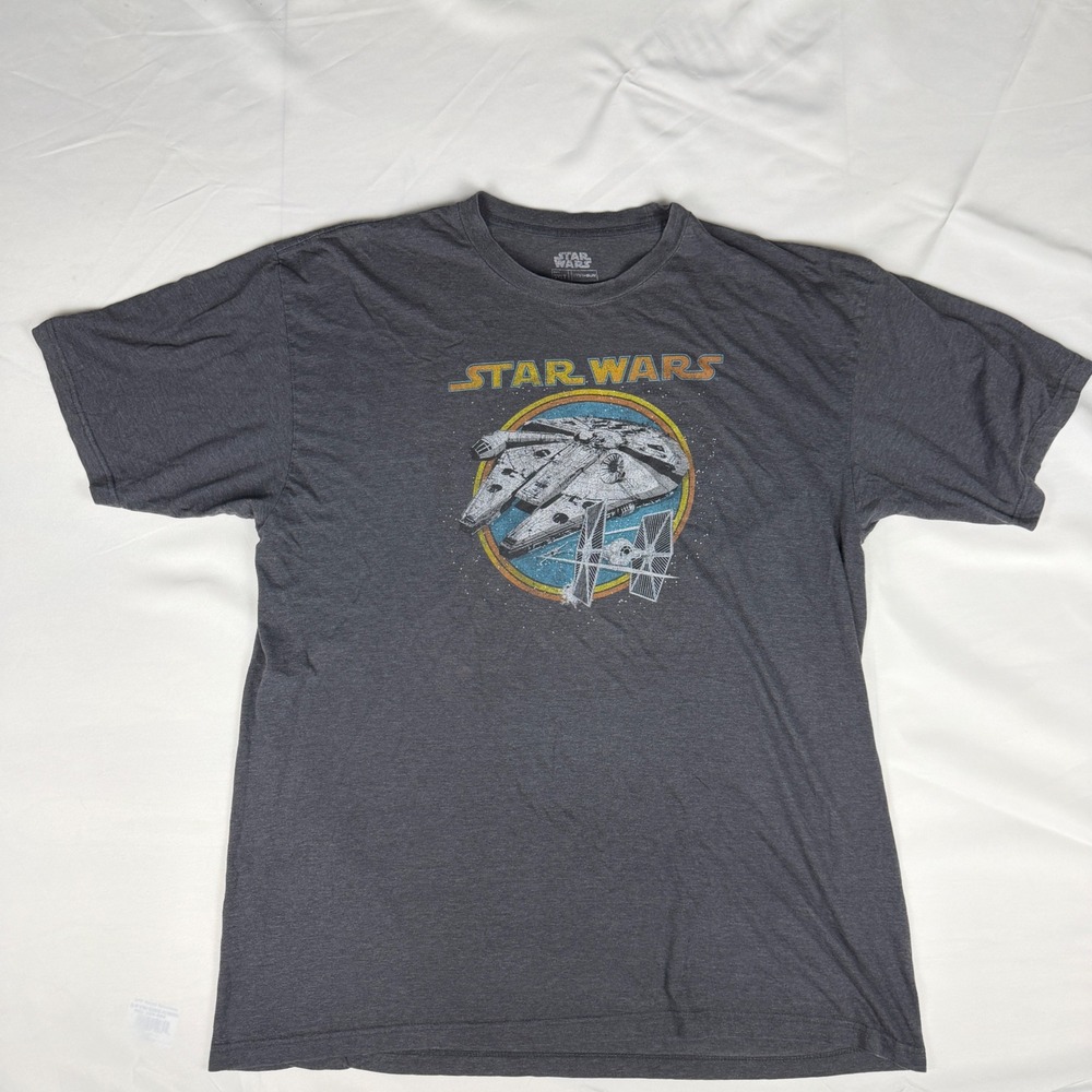 Star Wars Fifth Sun Millennium Falcon TIE Fighter Graphic T-Shirt Charcoal 3XLT